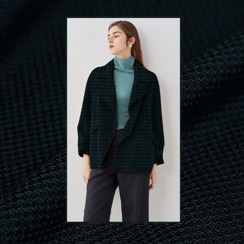 Перламутровый шелк Navyblue черный жаккард Твид шерстяные ткани материалы для