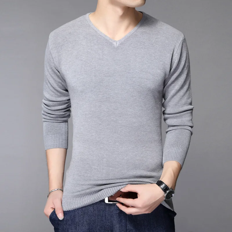 

2021 Autumn and Winter New Fashion Mens Pullover Sweaters Men's Long-sleeved Sweater Slim V-neck Solid Color Men Sweater