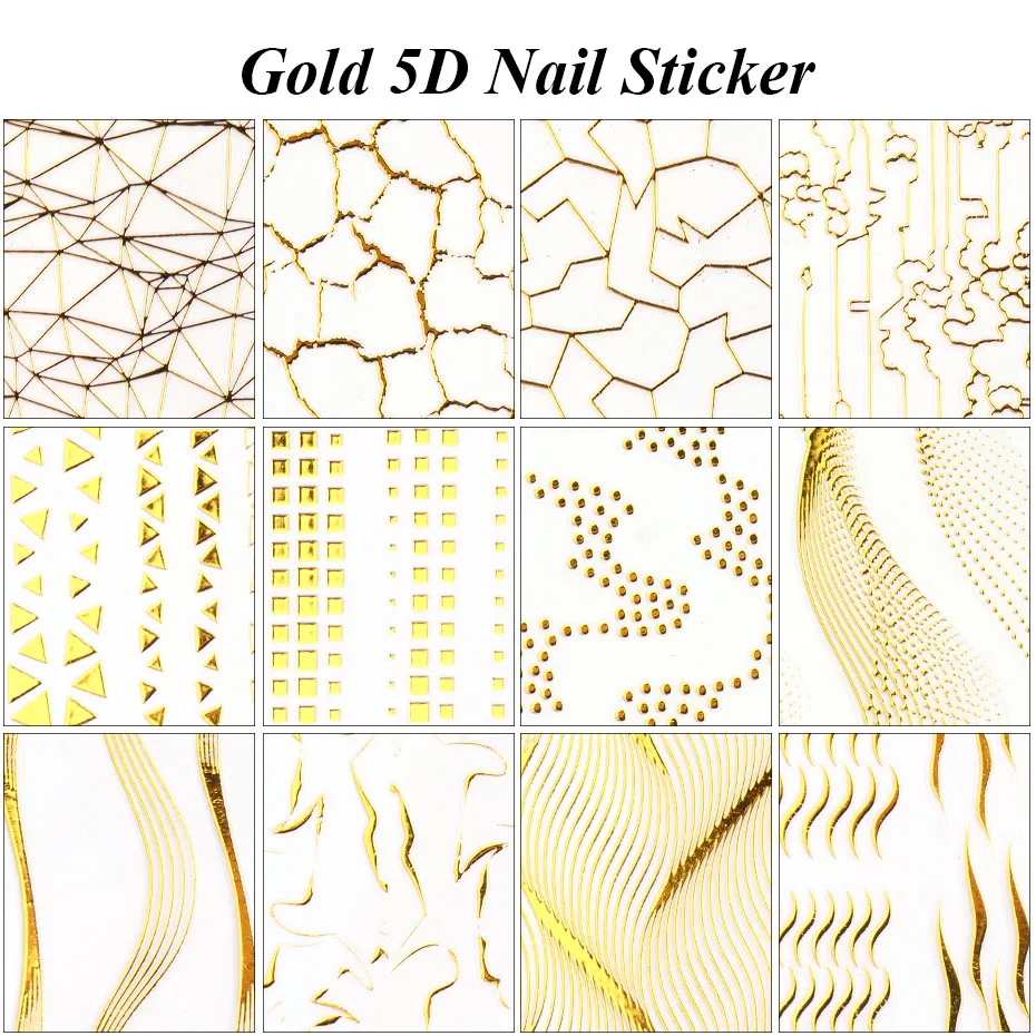 

Geometric Nail Stickers Gold Metal Adhesive Nail Decals Design Lines Stripe Tape Wraps Slider For Manicure Decor LAFL2013-2024-1