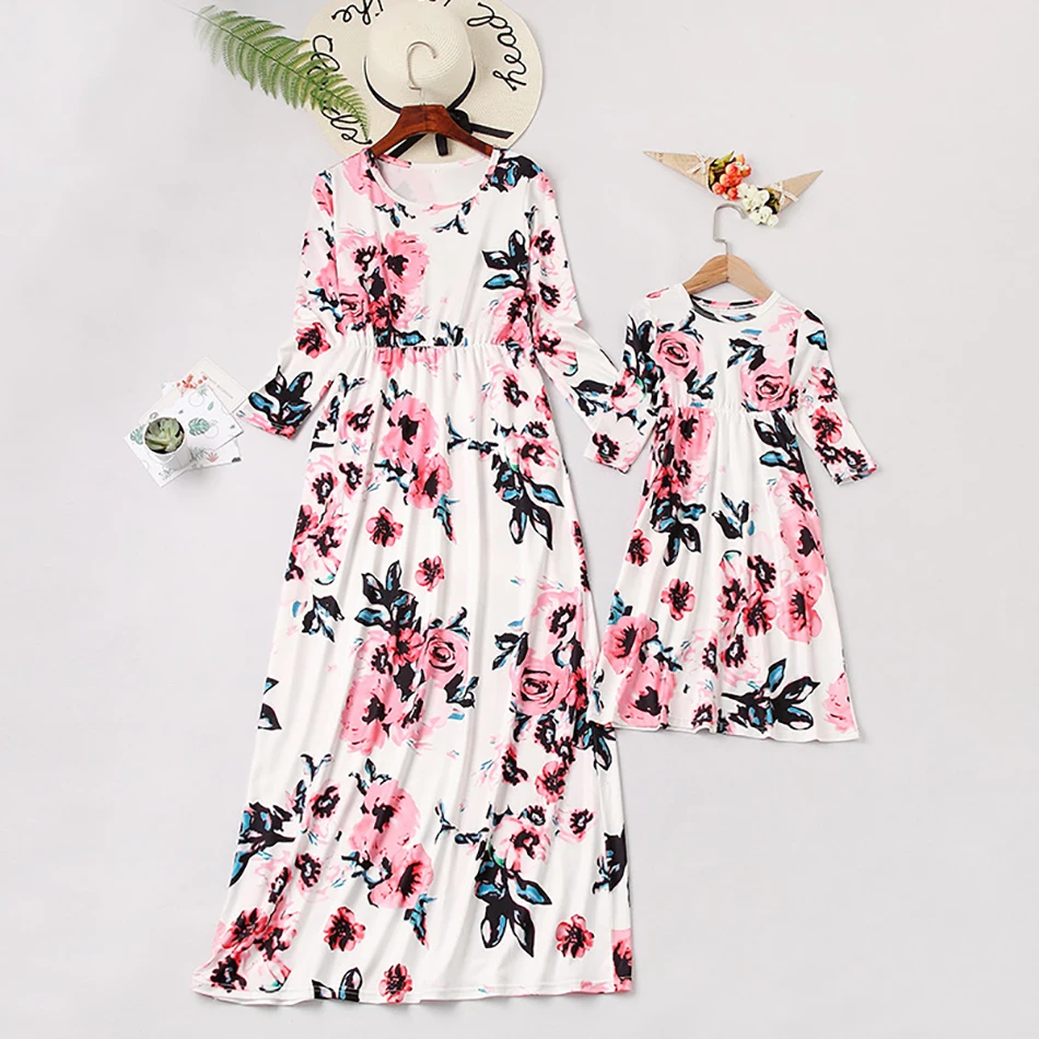 Mom and Daughter Matching Clothes Summer European American Style Mother Floral Dress Family | Мать и ребенок