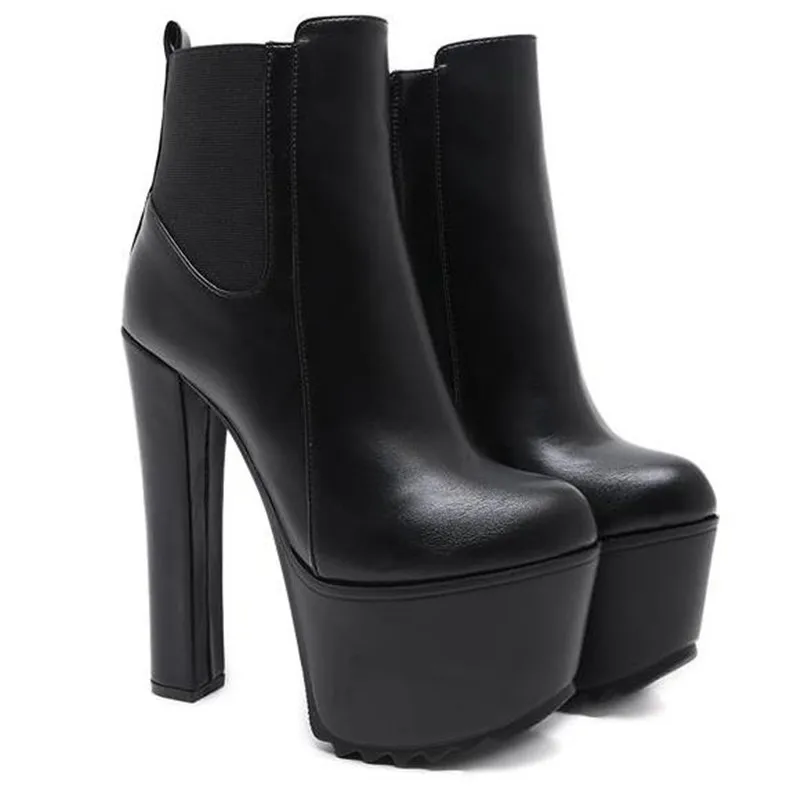 Женские ботильоны на платформе зимние ботинки Высоком толстом каблуке 16 см