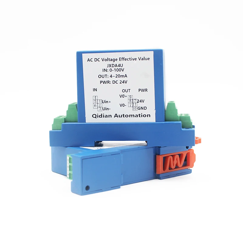 QD factory DC Voltage Transmitter 5V/10V/50V/100V/200V/500V/1000V Transducer input 4-20mA 0-10V output DC24V power supply |