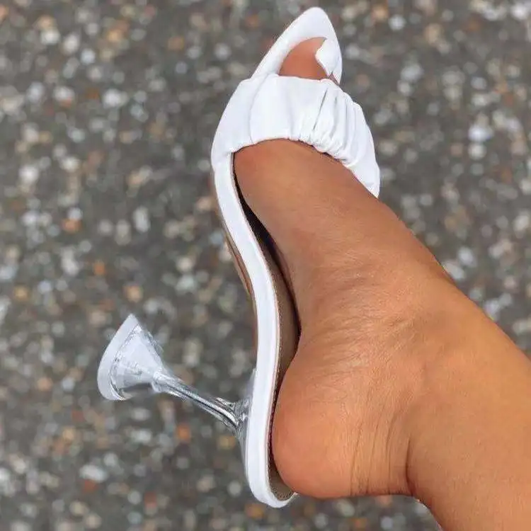 Женские мюли на прозрачном каблуке сандалии высоком тапочки модная летняя