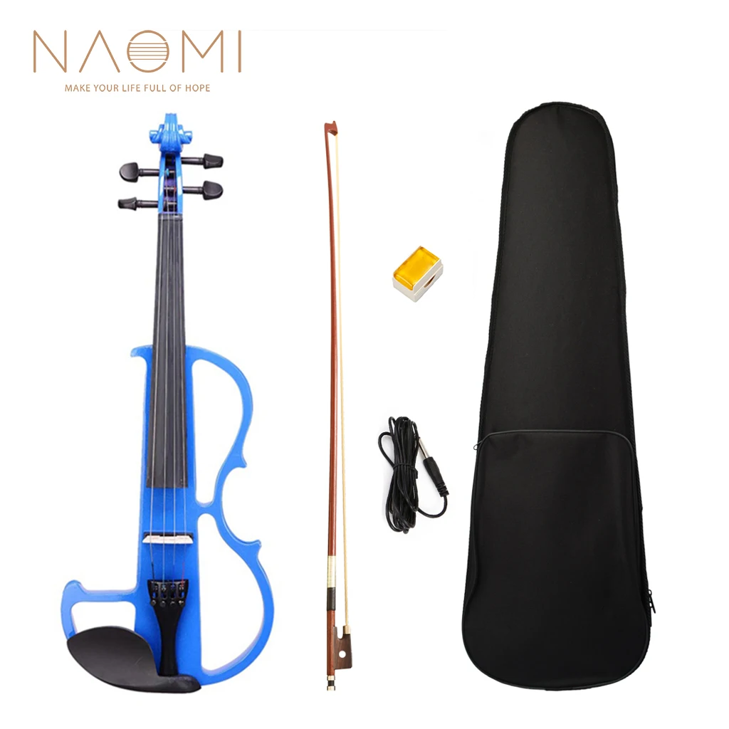 NAOMI Silent Electric Solid Wood Violin in Metallic Blue 4/4 Set w/ Brazilwood Bow+Rosin+Maple Bridge+Violin Case For Beginner enlarge