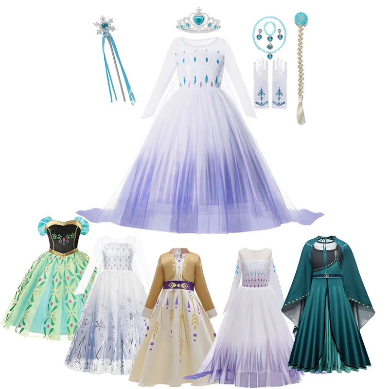 Платье для девочек с Эльзой и Анной маскарадный костюм принцессы косплея