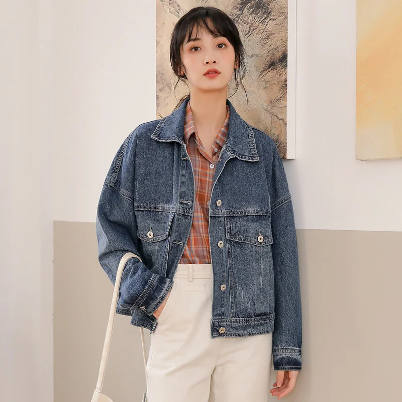 

2020 early spring new ins net red Korean Pocket Blue loose denim coat
