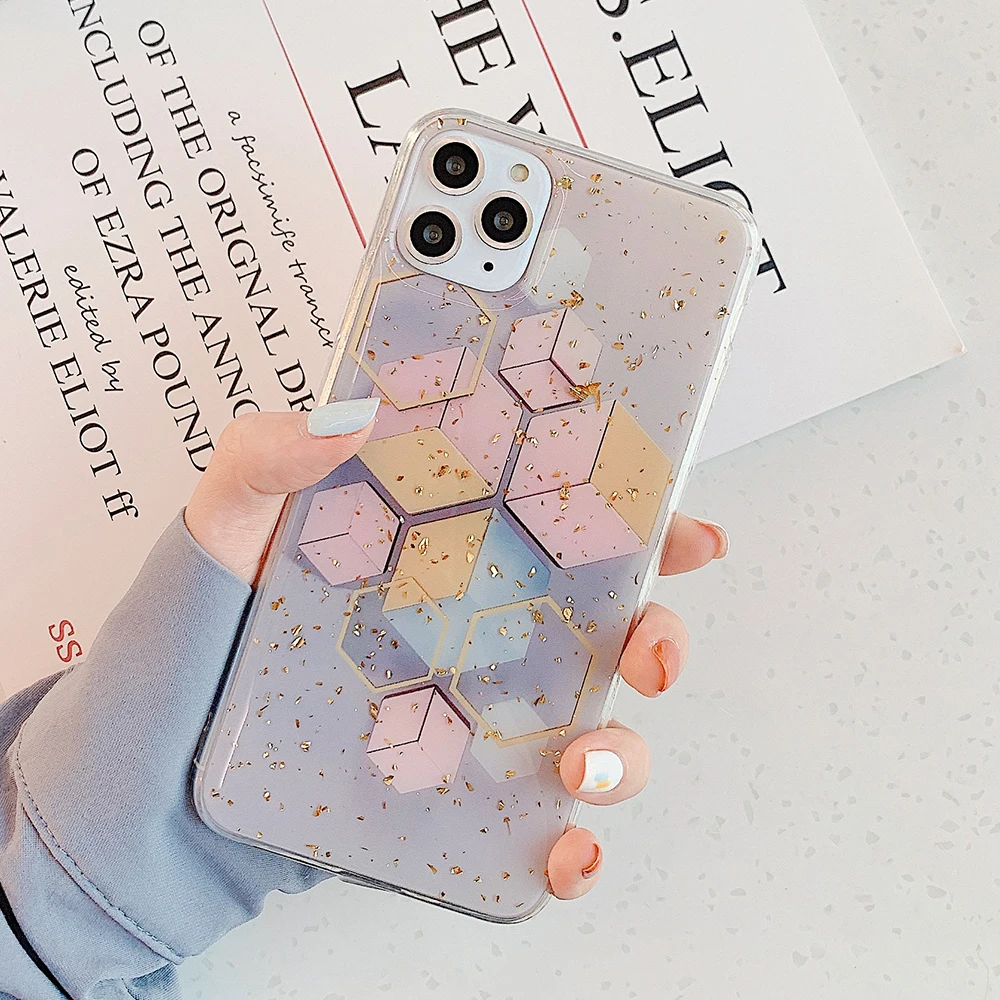 Золотой порошок геометрический граффити чехол для телефона для iPhone 11 Pro Max XR XS Max 6 6S 7 8 Plus X Мягкая эпоксидная задняя крышка для iPhone 11