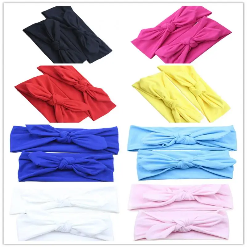 

8Lots Mom and Baby Rabbit Ears Elastic Bowknot Headband Cotton Headwrap Set
