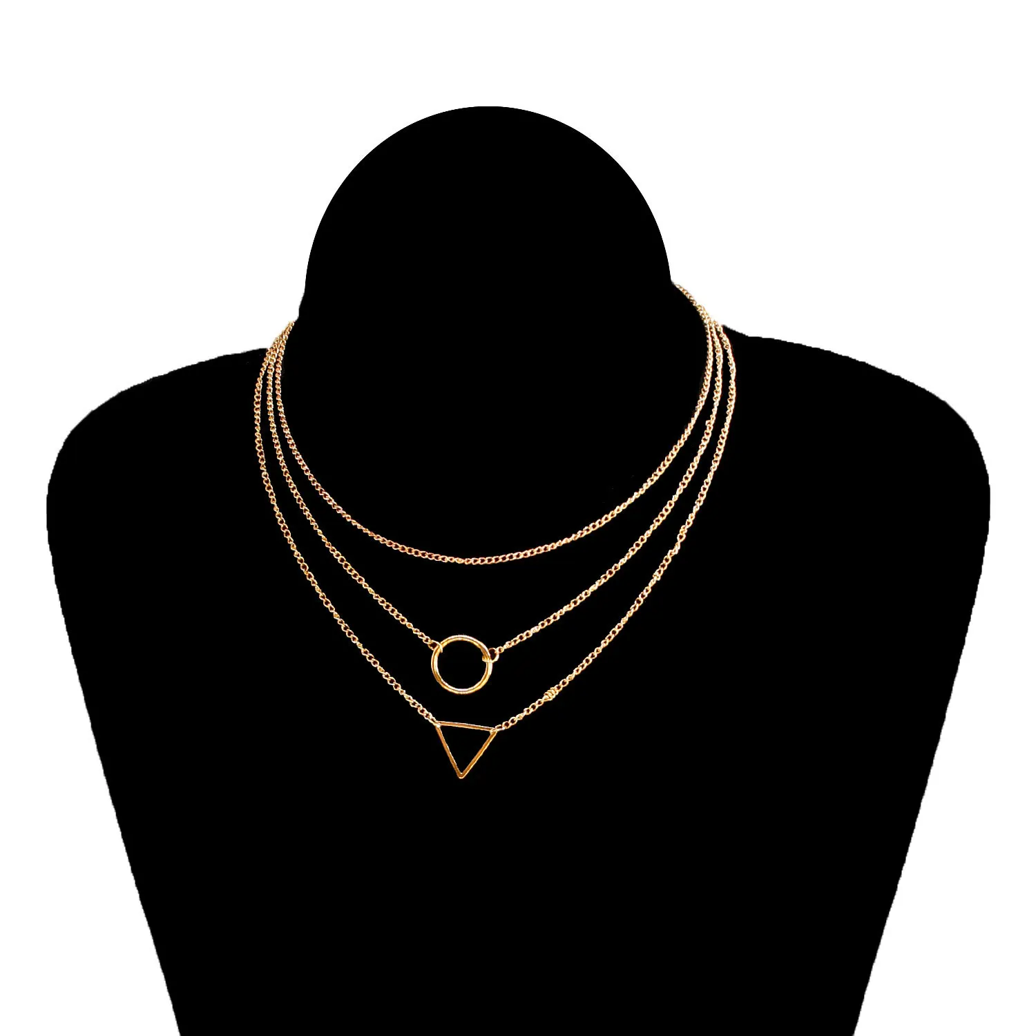 Золотое колье треугольной цепи многослойное на ключицы круглое металлическое