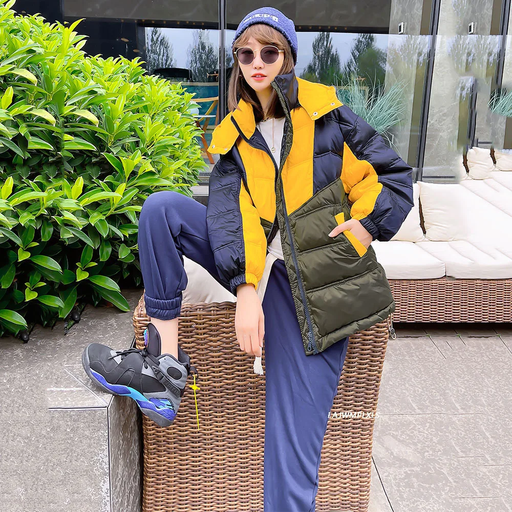 Женские парки зимняя куртка модное лоскутное пальто с капюшоном толстое теплое