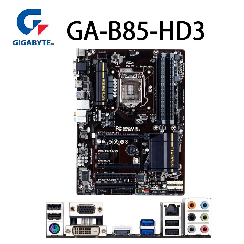 Verkaufen LGA 1150 Gigabyte B85-HD3 Motherboard + CPU Intel Core I5 4590 Motherboard Set LGA 1150 I5 4590 DDR3 32GB Desktop B85 Placa-mãe