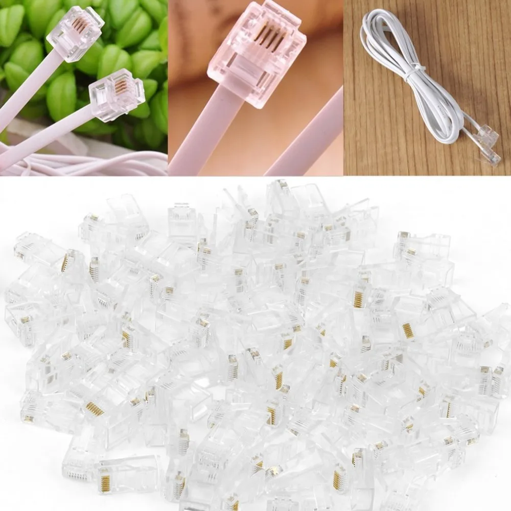 Универсальная прозрачная Сетевая розетка ESCAM 100 шт./компл. RJ45 CAT5 CAT5E с позолоченным