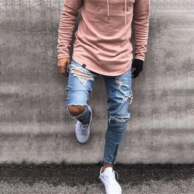 2019 байкерские потертые Стрейчевые джинсовые брюки-карандаш новые винтажные