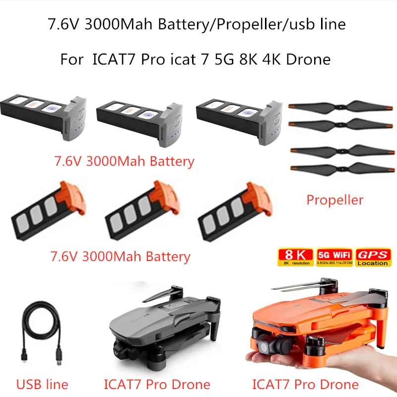 

Аккумулятор для радиоуправляемого дрона ICAT7 Pro, 7,6 В, 3000 мАч
