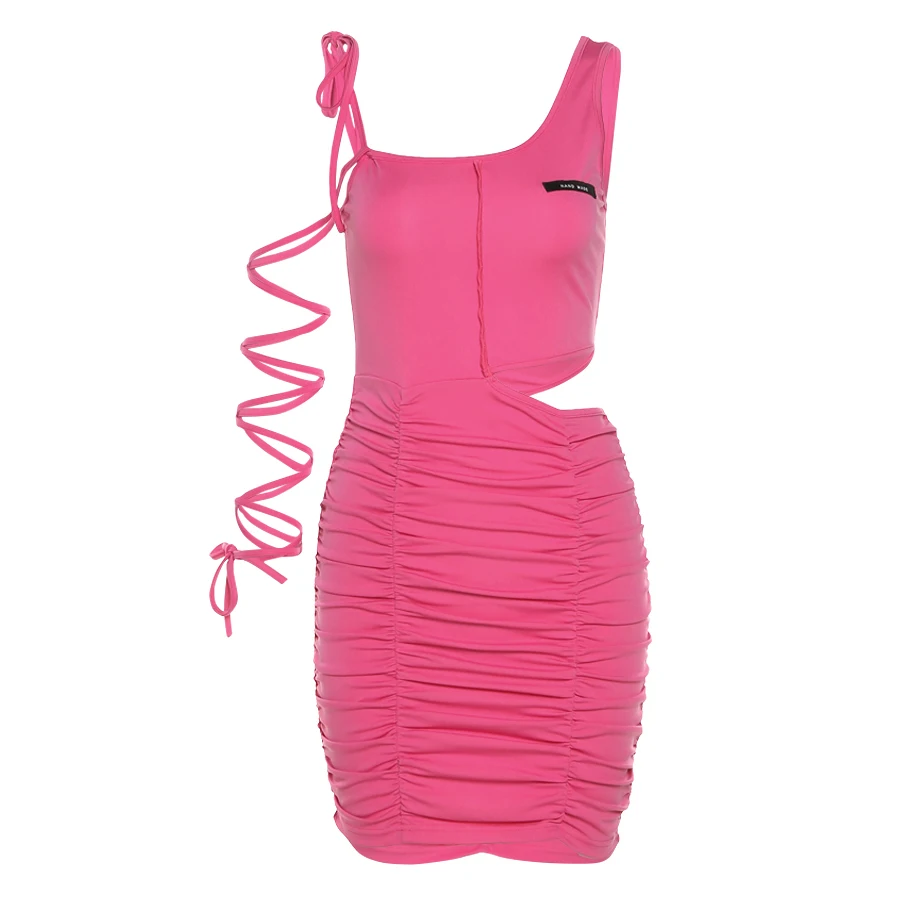 

Sylcue 2021 Summer new woman tight skirt waist hollow sexy oblique shoulder arm binding fashion wind stretch Slim Soft