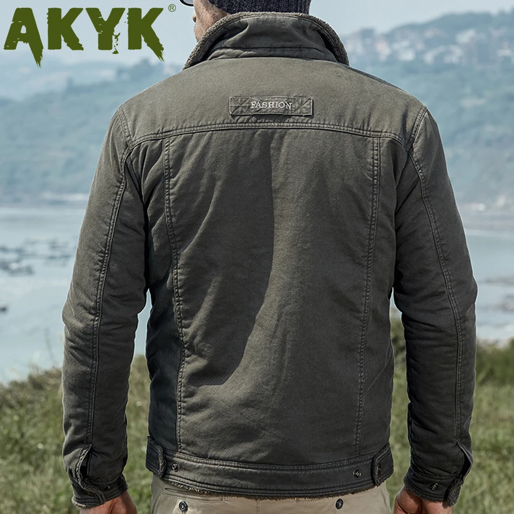 AKYK 2019 new winter Lapel men's cotton jacket loose large casual pure cotton coat