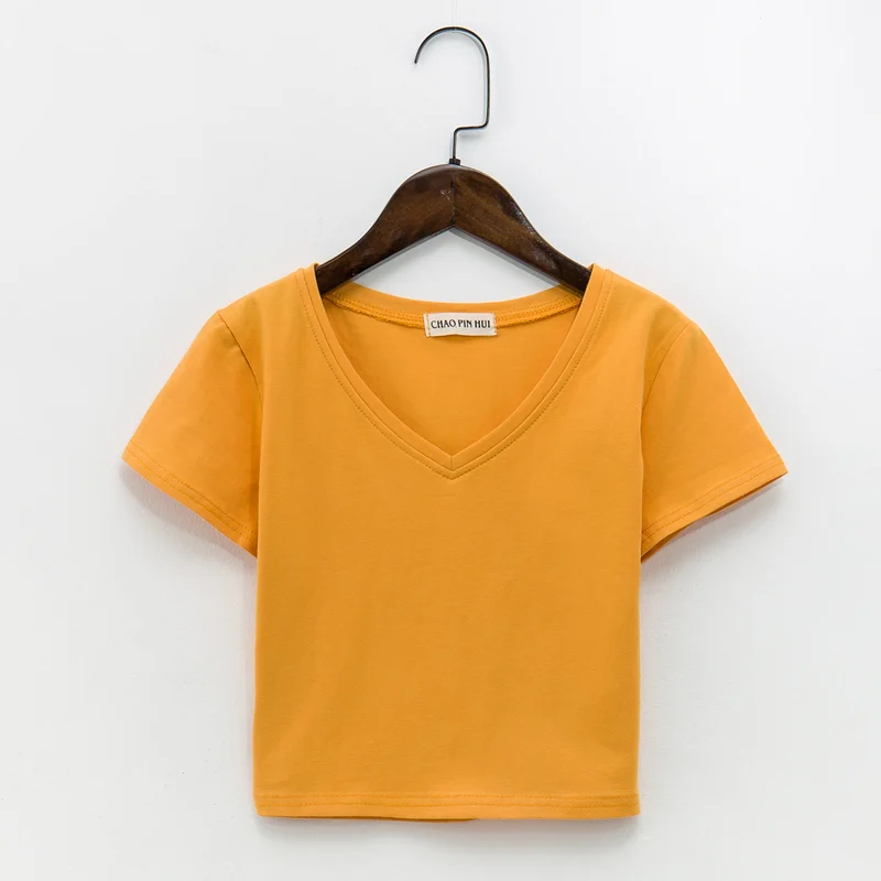 Женский короткий топ с V образным вырезом 7 цветов|Футболки| |