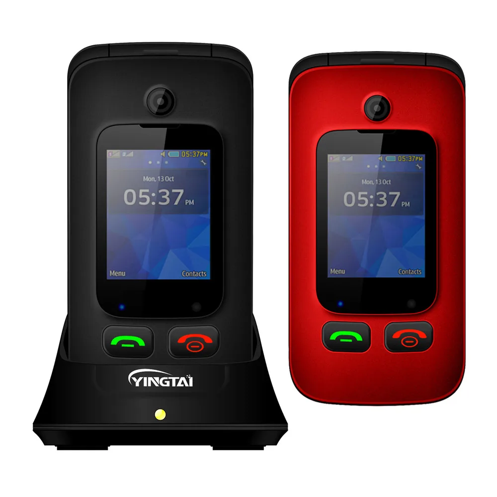 

Free Desktop Charger WCDMA 3G Flip Mobile Phone YINGTAI T22 Dual Sim Dual Screen GSM Elderly Series Cellphones One Key Emergency
