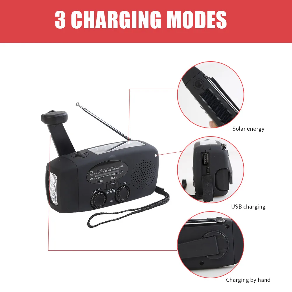 Портативный AM/FM радио на солнечных батареях Зарядка светодиодный ручной