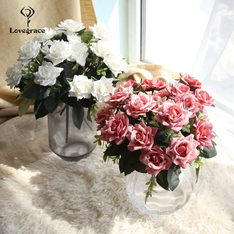 

Artificial Silk 1 Bunch Small Rose Floral Bouquet Fake Flower Rose Arrange Table Wedding Flowers Decor Party Accessory Flores