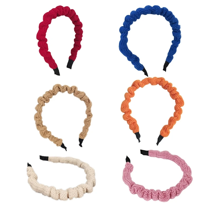 

Elastic Knitted Hair Hoop Narrow Side Head Wrap Solid Color Pleated Hairband Fashion Non Slip Headbands for Women