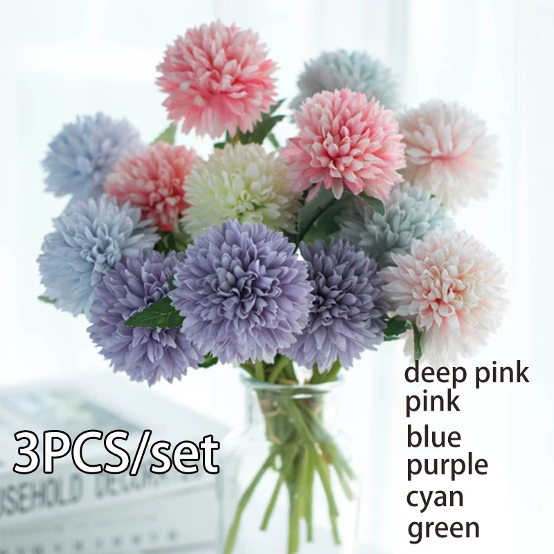 

3PCS/set Hydrangea Artificial Flower Artificial Chrysanthemum Ball Flower Silk Hydrangea Bridal Wedding Bouquet Home Decoration
