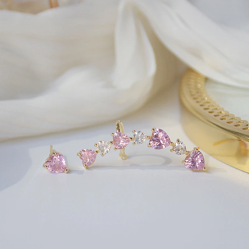 

Trendy Asymmetry Pink Zirconia Earring for Women AAA Cubic Zirconia Temperament Crystal Stud Earrings Wedding Bridal Jewelry