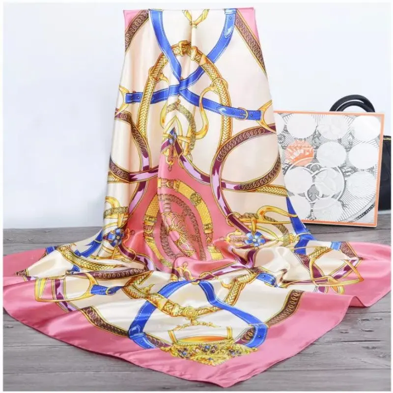 

Fashion Shawl Scarves For Women Floral Print Satin Silk Hijab Scarf Female 90x90cm Square Kerchief Shawl Head Scarfs For Ladies