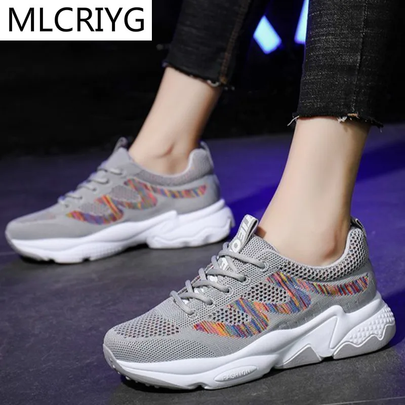 

2021 Spring Mesh Breathable Sneakers Fashionable Walking Comfortable Lace-up Women Vulcanized Shoes Platform Women Casual Shoes