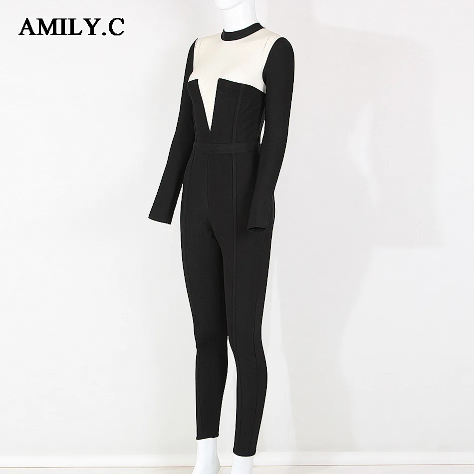 Amily.c 2020 New Spring Women Jumpsuits Sexy Bodycon Mesh Bandage Jumpsuit Celebrity Party Black Wholesale Vestidos Женская одежда