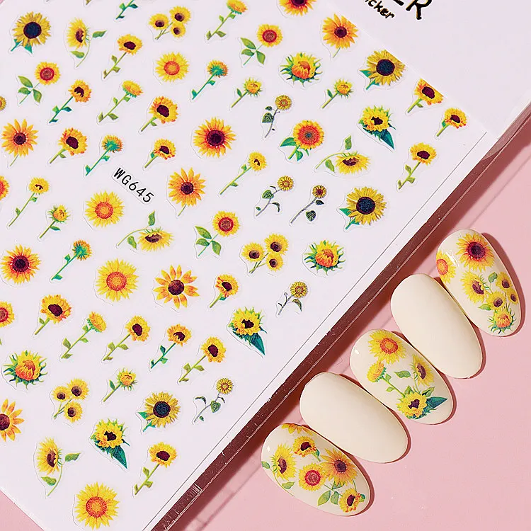 

1 sheet Sunflowers Tulip Nail Sticker Yellow Flowers Daisy 3D Nail Sticker Decals For Manicure Nail Art Design Decoration