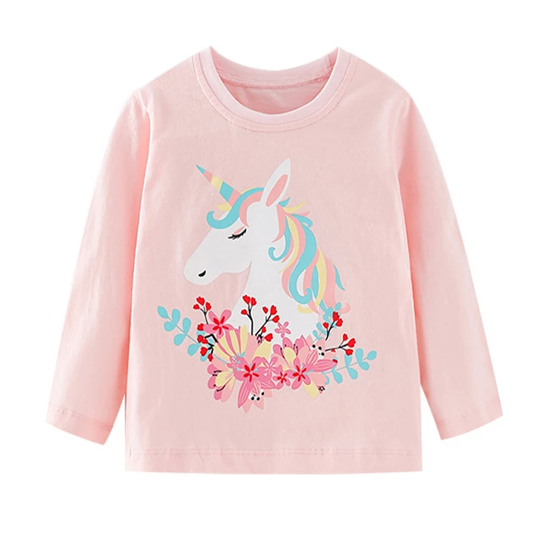 

Little maven Long Sleeves Unicorn Pink T-Shirt Baby Girls Spring and Autumn Cotton Lovely Casual Clothes for Kids 2-7year
