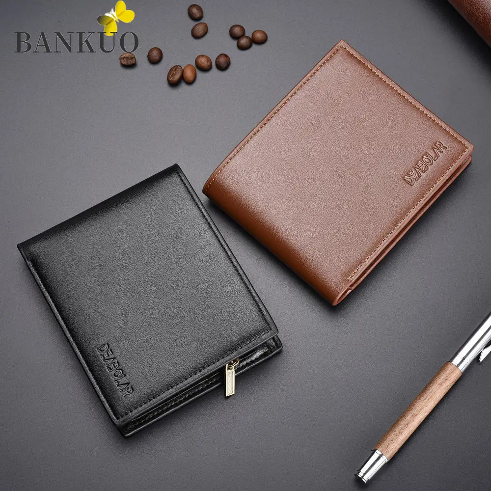 

BANKUO Korean Style Business Multi-card Money Clip Men's Short Wallet PU Leather Zip Coin Purse Classic Solid High Quality Z58