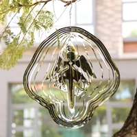 outdoor angel turntable pendant 3d creative metal mirror sculpture hanging wind chimes festvial gift home party decoration hot