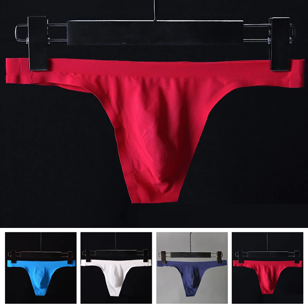 

Men's Sexy Soft Low Rise G-String Thong Briefs T-Back Panties Seamless Underwear Men's Seamless Ice Silk Thong
