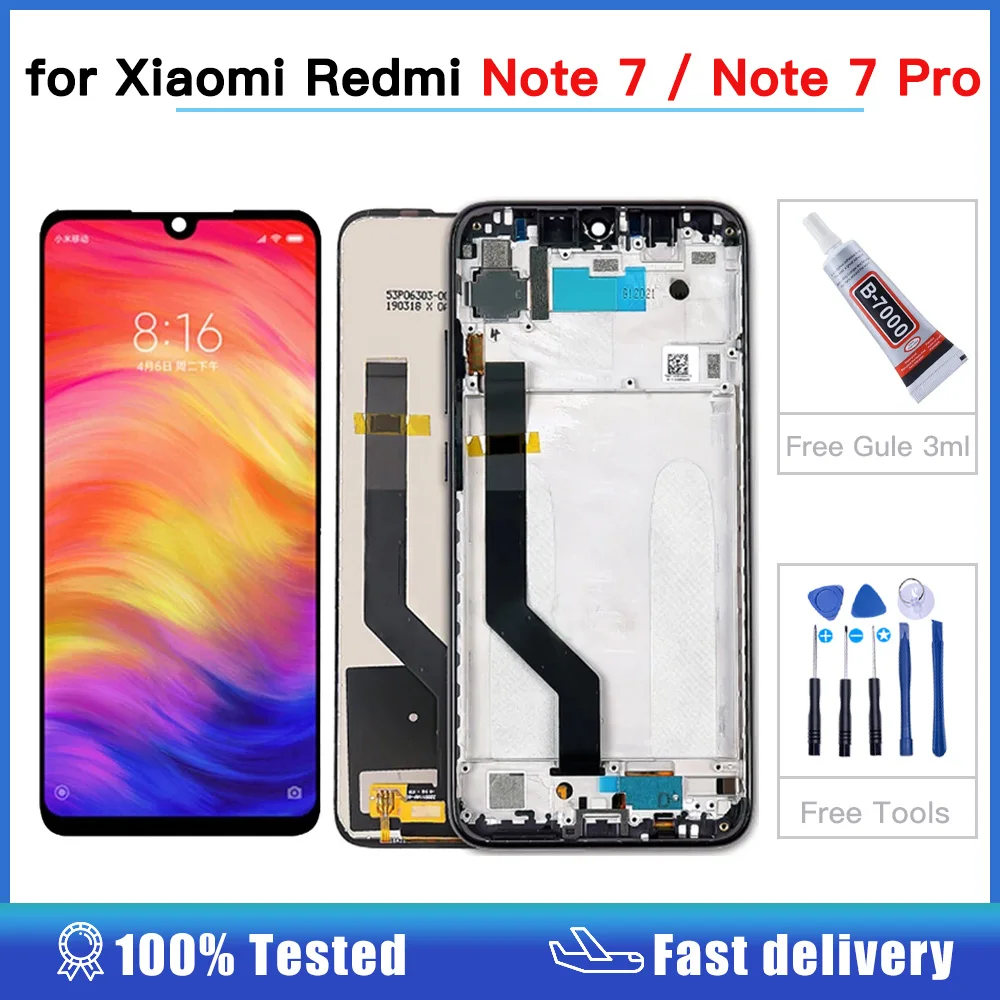 ЖК дисплей для Xiaomi Redmi Note 7 Pro с рамкой и дигитайзером сенсорного экрана в сборе Note7