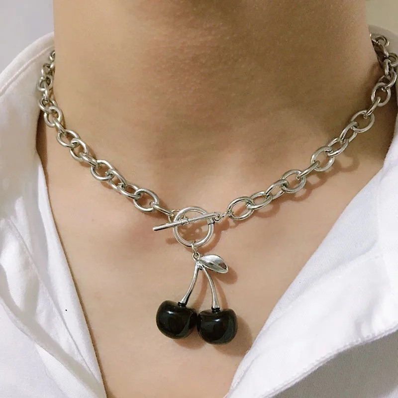 Новинка 2020 винтажная подвеска в стиле панк черная вишня металлическая цепочка