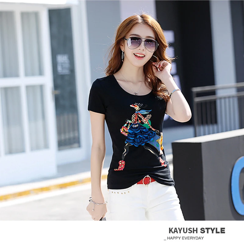 Летняя женская футболка 2020 Мода harajuku хлопковые рубашки с блестками размера плюс