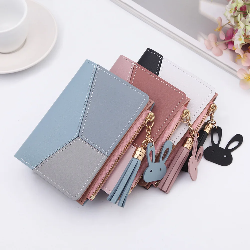 

Student style women's wallet Short tassel PU Leather Ladies Purse Coin Pocket with zipper Card Holder Female Wallet carteira