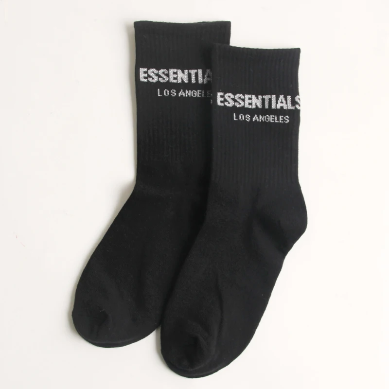 

ESSENTIALS Socks Men Women Casual High Quality Cotton ESSENTIALS Crew Sock Los Angels Logo Printed Black White