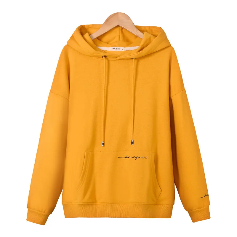 

Johnature Women Clothes 2021 Autumn New Korean Casual Sweatshirt Simple Loose Letters Embroidered Pullovers 4 Colors Hoodies