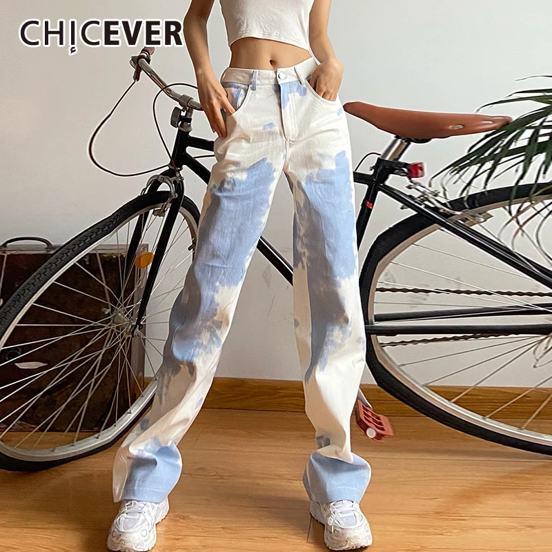 

Брюки CHICEVER женские джинсовые с высокой талией, свободные прямые штаны в полную длину, в Корейском стиле, с цветными блоками, весна