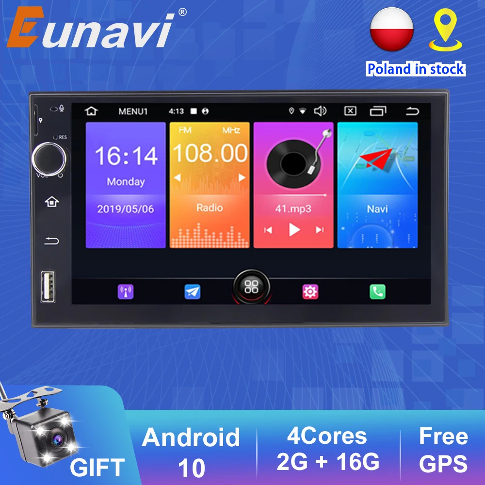 Автомагнитола Eunavi 2 Din Android 10 7 дюймов HD универсальный мультимедийный плеер радио