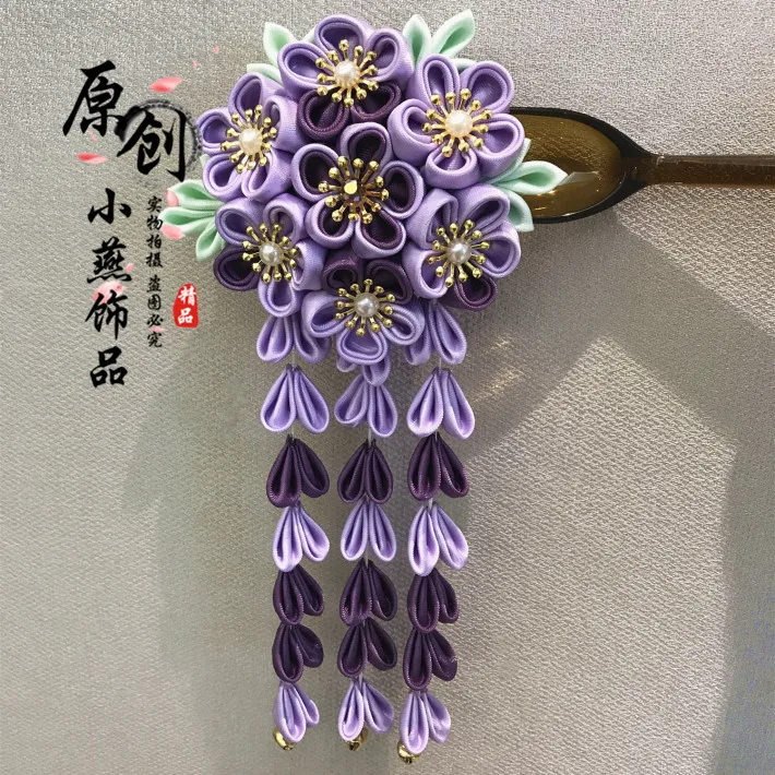 

Antiquity Hanfu Kimono Sakura Hair Clip Hair Accessories Improvement Lolita Bell Tassel Hairpin Tsumami zaiku Yukata Headdress