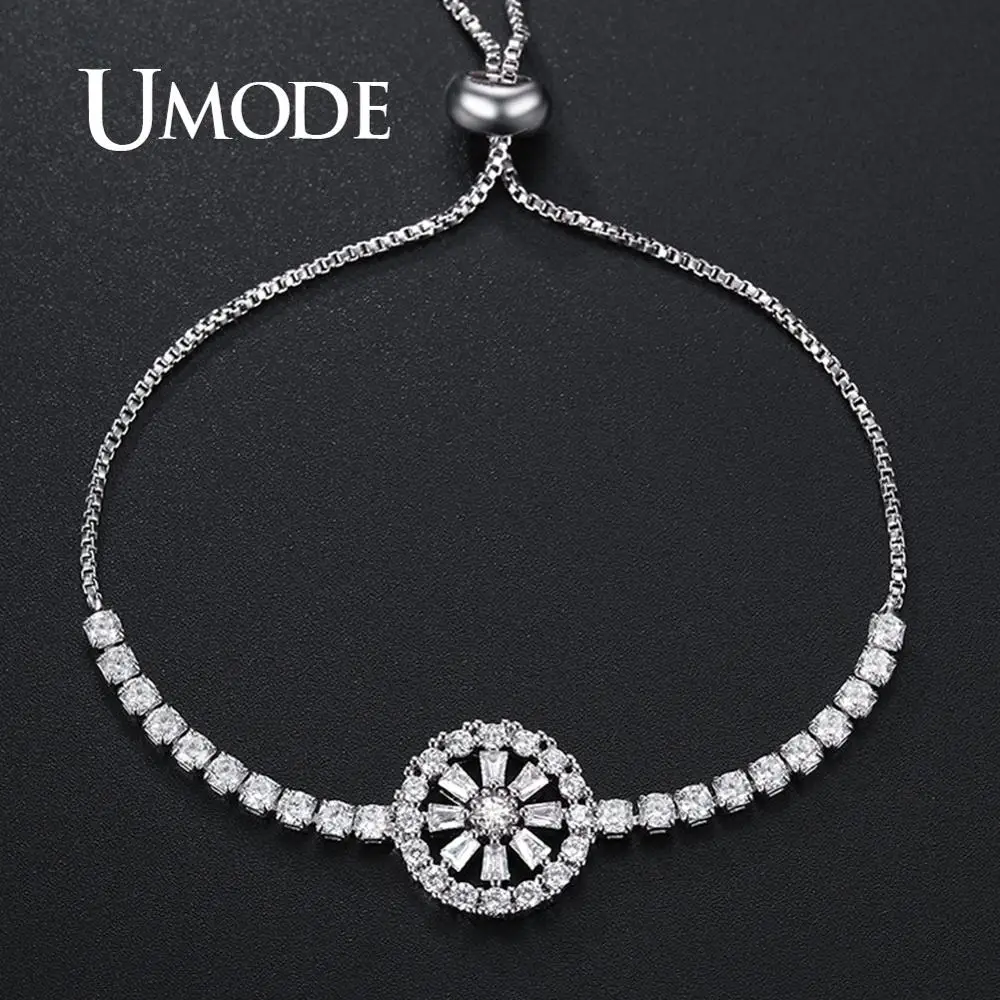 Женские круглые теннисные браслеты UMODE модные с цветами свадебные фианитами