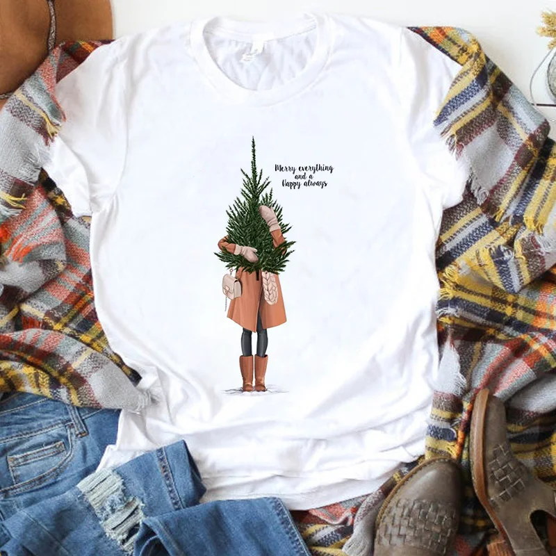 Women Fashion Harajuku Short Sleeve T-Shirt Suitable All Seasons New Cute Christmas Bear Graphic Print T Shirt Unisex Clothes | Женская