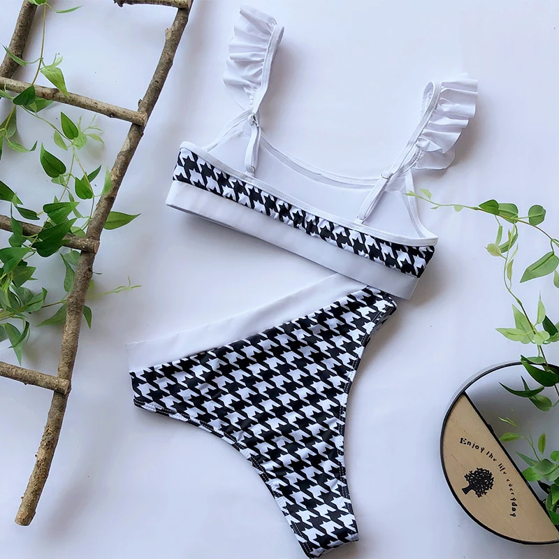 Женский комплект бикини с высокой талией и рюшами 2020 новый купальный костюм пуш