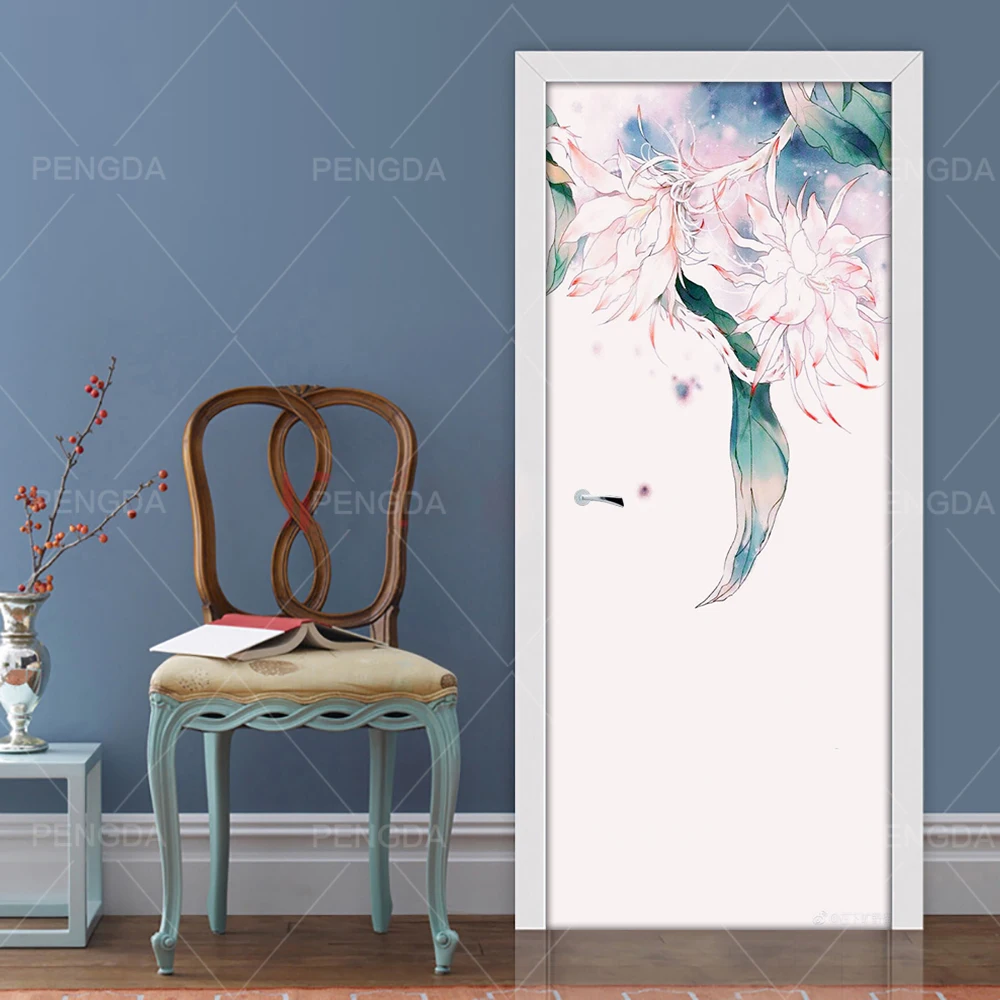 Самоклеющаяся наклейка декоративный цветок для дома завод DIY дверь наклейка Скандинавская бумага для гостиной ПВХ водонепроницаемый 3D печать фото искусство