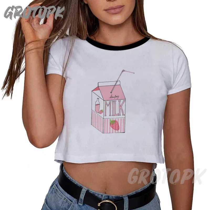 

Peach Juice Japanses Aesthetic Graphics T Shirt Summer Cartoon Milk Harajuku Gift for Girl Kawaii Casual Vogue Crop Top T-shirt
