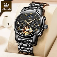 olevs new fashion automatic mechanical watch mens luxury stainless steel strap luminous hands waterproof tourbillon watch 6617